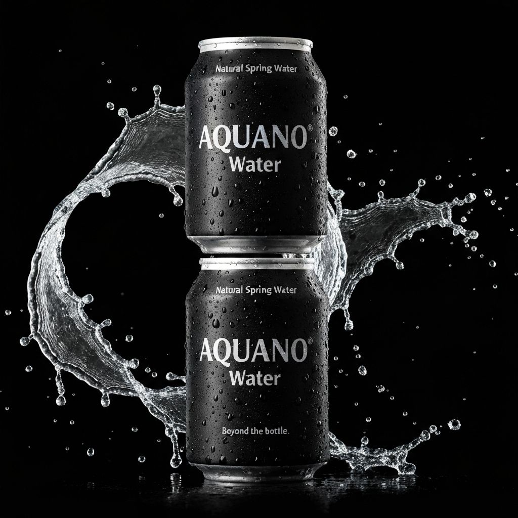 Aquano Water dark edition cans with dynamic water splash