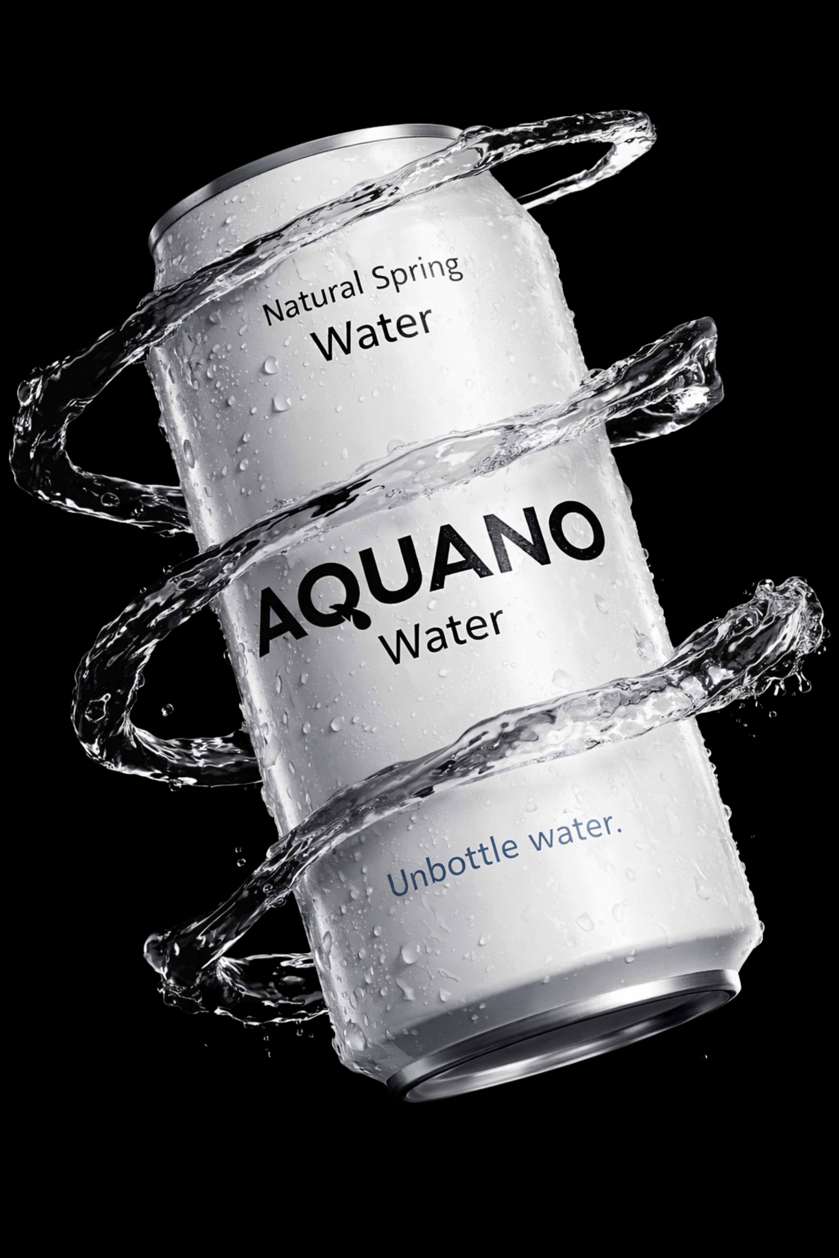 Aquano Water - Natural Spring Water cans with dynamic water splash